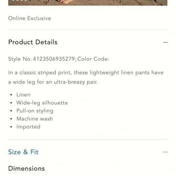 NWOT Anthropologie Ett:Twa 100% Linen Wide Leg Pants 00 Striped Office - Picture 4 of 12